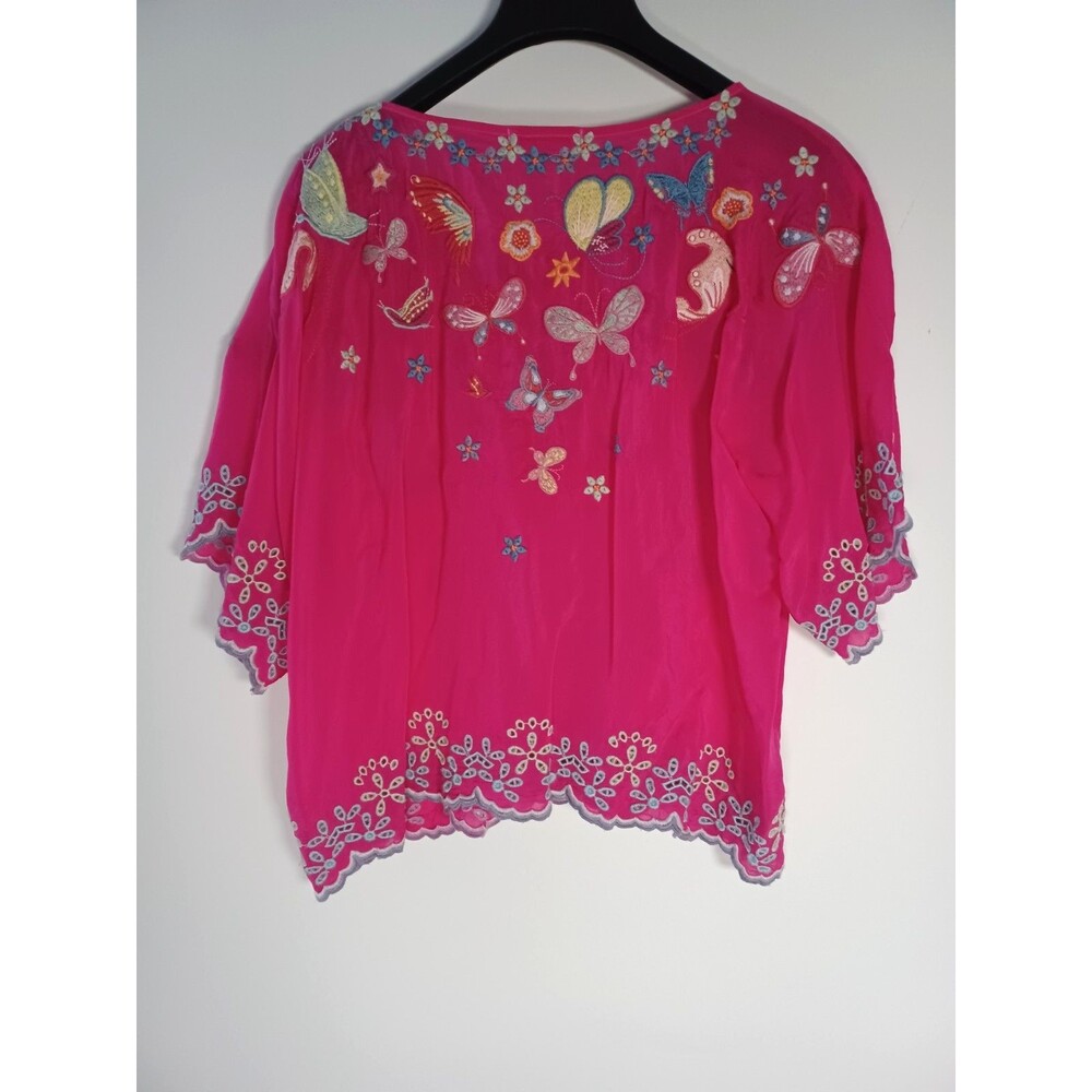 Johnny Was Cupra Top Medium Embroidered Butterfly Boho Festival Hot Pink - Picture 4 of 7